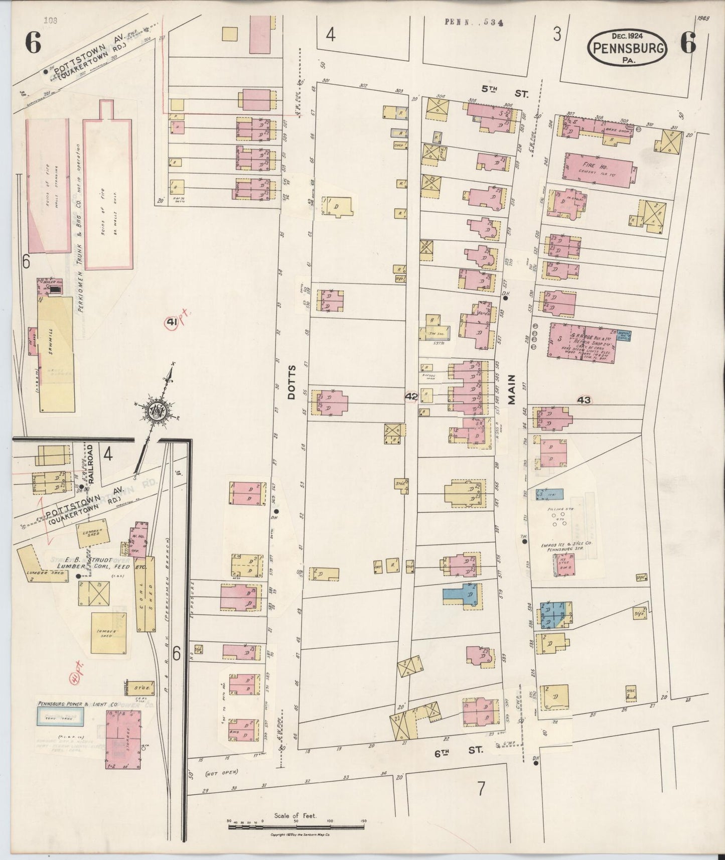Sanborn Fire Insurance Map from Pennsburg, Montgomery County, Pennsylvania (1933), Sheet #0006 - Historic Sanborn Fire Insurance Map Print, vintage old map wall art, antique decor, genealogy gift, Pennsylvania Pennsylvania map