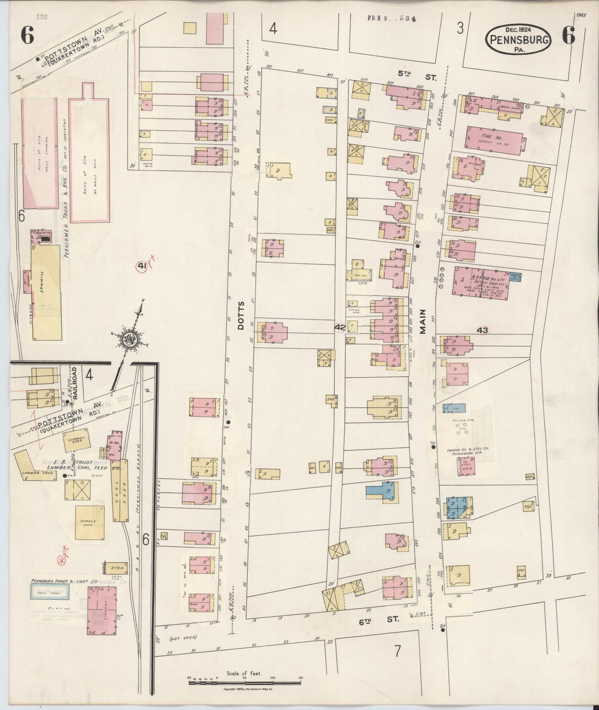 Sanborn Fire Insurance Map from Pennsburg, Montgomery County, Pennsylvania (1933), Sheet #0006 - Historic Sanborn Fire Insurance Map Print, vintage old map wall art, antique decor, genealogy gift, Pennsylvania Pennsylvania map