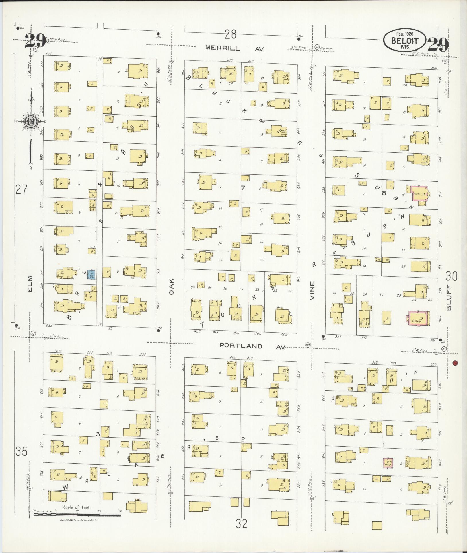 Sanborn Fire Insurance Map from Beloit, Rock County, Wisconsin (1926), Sheet #0029 - Historic Sanborn Fire Insurance Map Print, vintage old map wall art, antique decor, genealogy gift, Wisconsin Wisconsin map