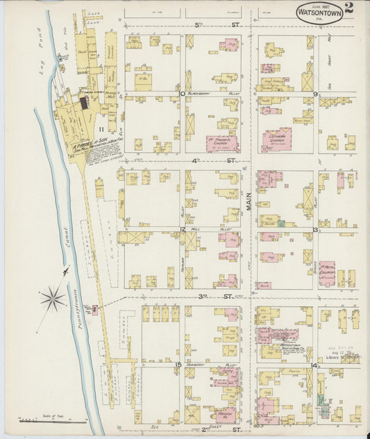 Sanborn Fire Insurance Map from Watsontown, Northumberland County, Pennsylvania (1887), Sheet #0002 - Historic Sanborn Fire Insurance Map Print, vintage old map wall art, antique decor, genealogy gift, Pennsylvania Pennsylvania map