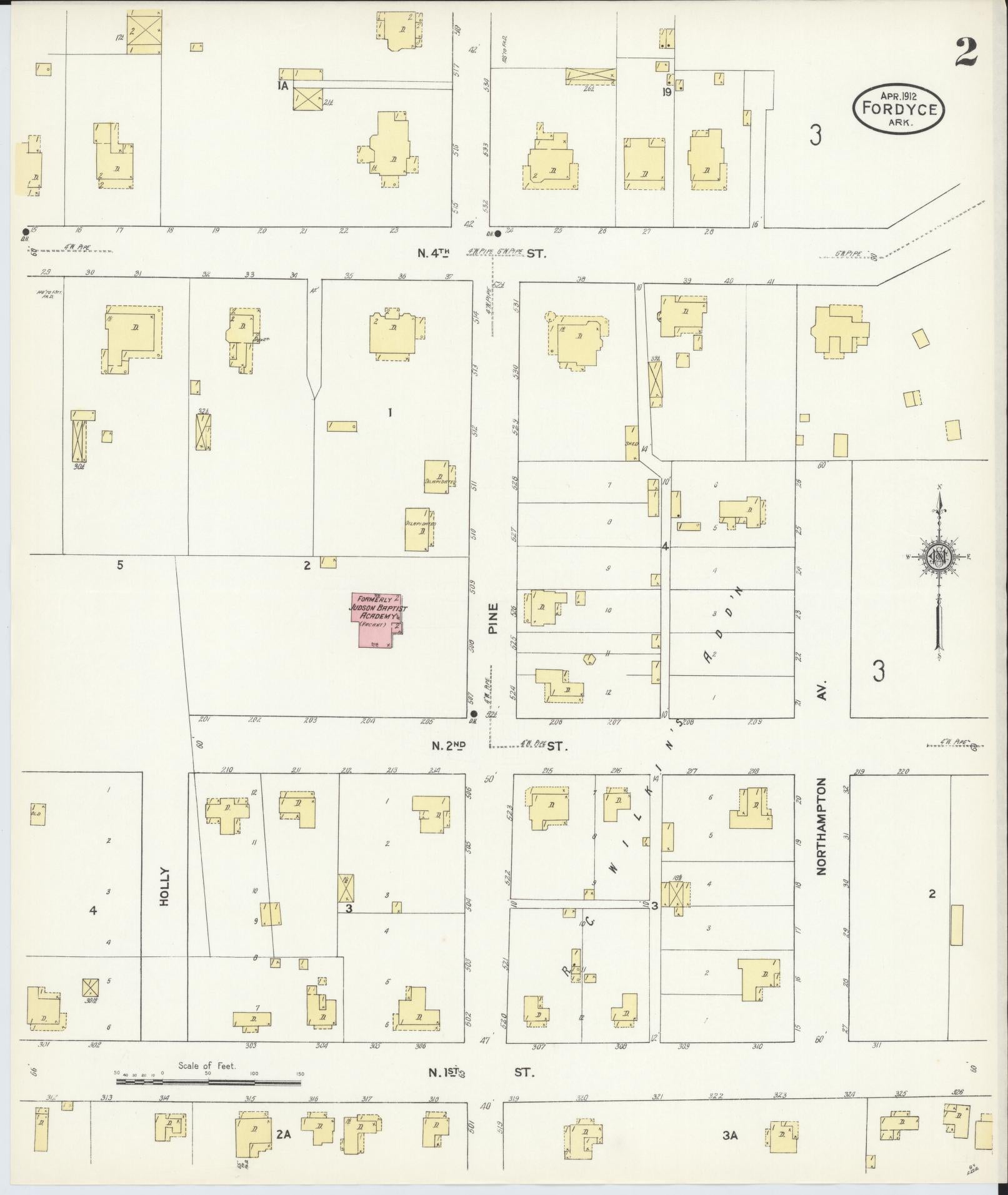 Sanborn Fire Insurance Map from Fordyce, Dallas County, Arkansas (1912), Sheet #0002 - Historic Sanborn Fire Insurance Map Print, vintage old map wall art, antique decor, genealogy gift, Arkansas Arkansas map