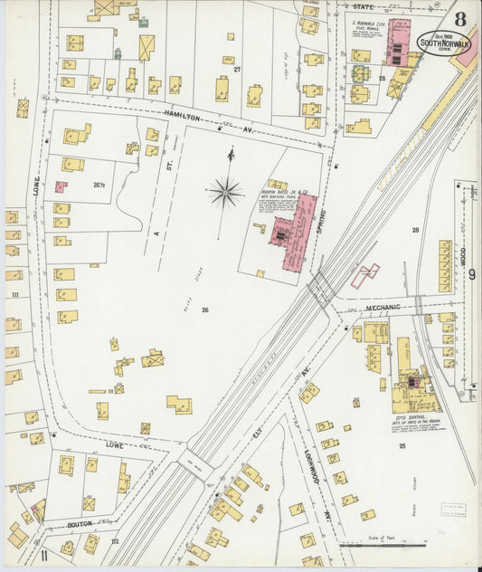Sanborn Fire Insurance Map from South Norwalk, Fairfield County, Connecticut (1900), Sheet #0008 - Historic Sanborn Fire Insurance Map Print, vintage old map wall art, antique decor, genealogy gift, Connecticut Connecticut map