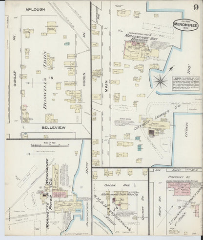 Sanborn Fire Insurance Map from Menominee, Menominee County, Michigan (1884), Sheet #0009 - Historic Sanborn Fire Insurance Map Print, vintage old map wall art, antique decor, genealogy gift, Michigan Michigan map