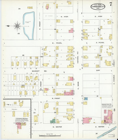 Sanborn Fire Insurance Map from Cambridge City, Wayne County, Indiana (1908), Sheet #0007 - Complete Map Set gallery image, historic Sanborn map, vintage wall art, Indiana Indiana