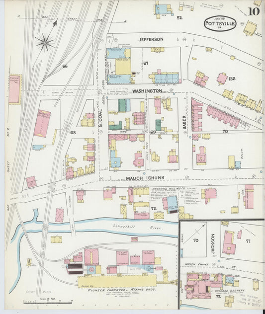 Sanborn Fire Insurance Map from Pottsville, Schuylkill County, Pennsylvania (1891), Sheet #0010 - Historic Sanborn Fire Insurance Map Print, vintage old map wall art, antique decor, genealogy gift, Pennsylvania Pennsylvania map