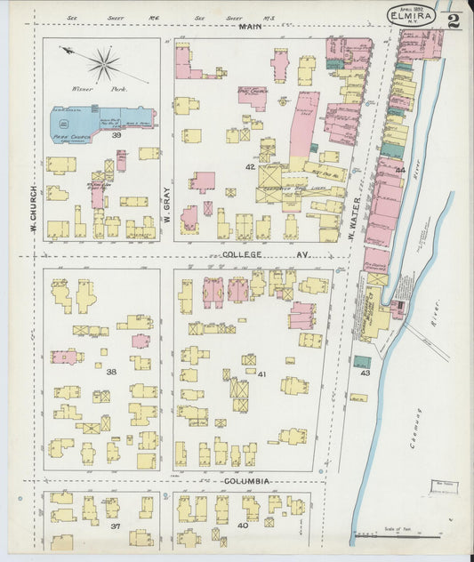 Sanborn Fire Insurance Map from Elmira, Chemung County, New York (1892), Sheet #0002 - Historic Sanborn Fire Insurance Map Print, vintage old map wall art, antique decor, genealogy gift, New York New York map