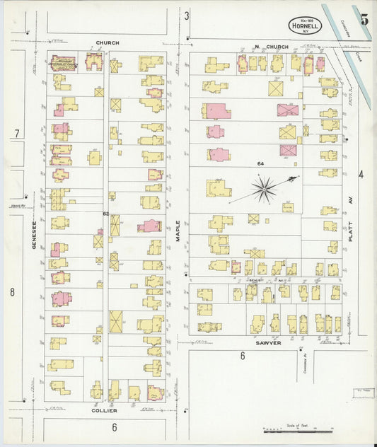 Sanborn Fire Insurance Map from Hornell, Steuben County, New York (1909), Sheet #0005 - Historic Sanborn Fire Insurance Map Print, vintage old map wall art, antique decor, genealogy gift, New York New York map