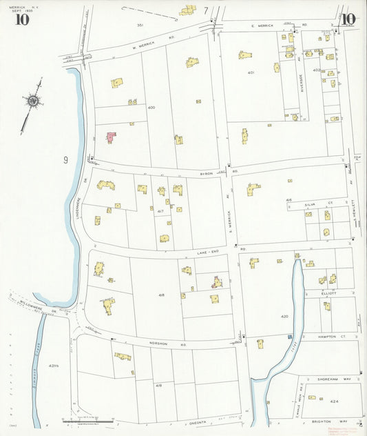 Sanborn Fire Insurance Map from Merrick, Nassau County, New York (1935), Sheet #0010 - Historic Sanborn Fire Insurance Map Print, vintage old map wall art, antique decor, genealogy gift, New York New York map
