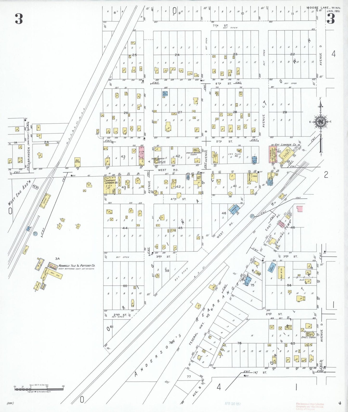 Sanborn Fire Insurance Map from Moose Lake, Carlton County, Minnesota (1951), Sheet #0003 - Historic Sanborn Fire Insurance Map Print, vintage old map wall art, antique decor, genealogy gift, Minnesota Minnesota map