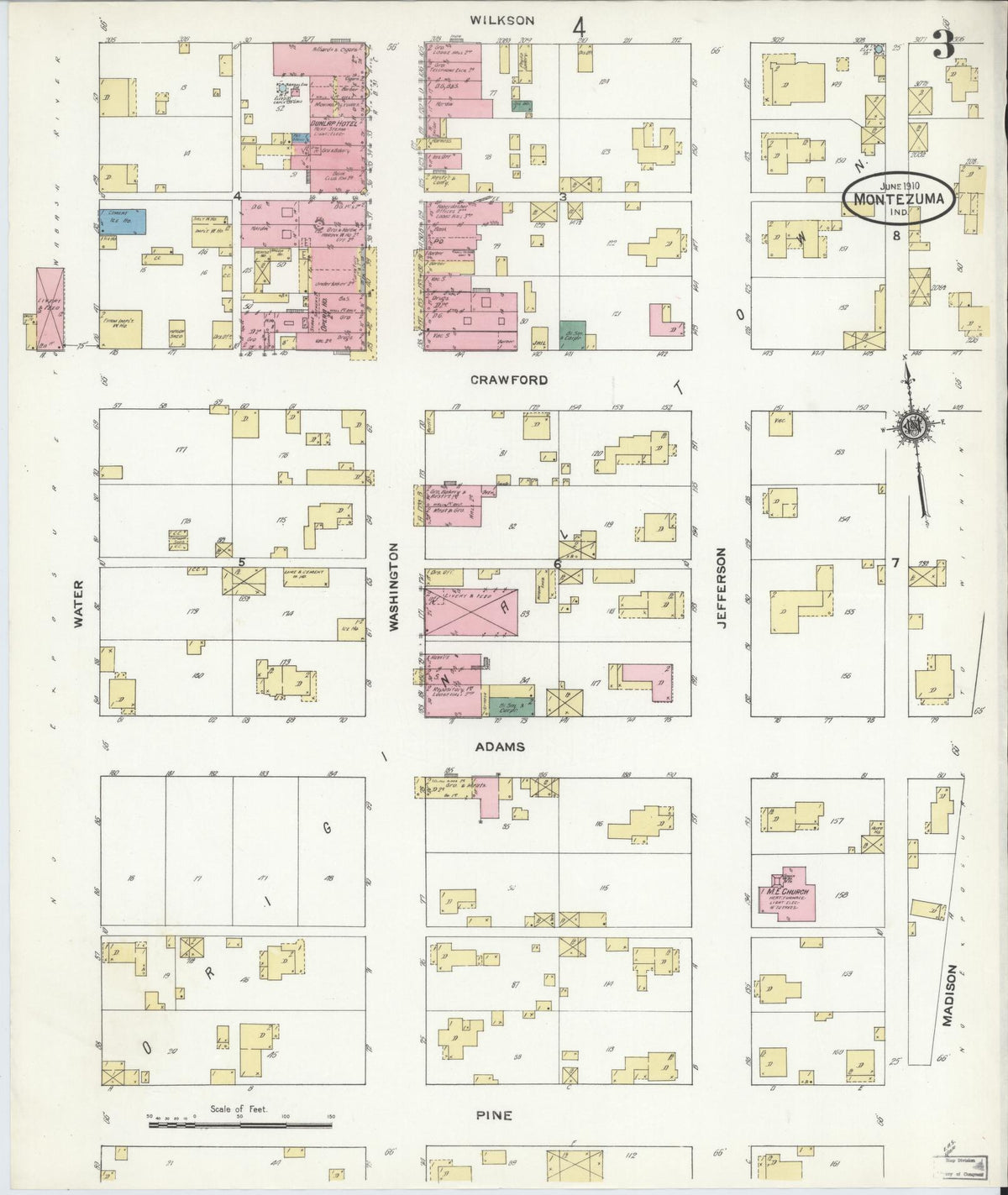 Sanborn Fire Insurance Map from Montezuma, Parke County, Indiana (1910), Sheet #0003 - Historic Sanborn Fire Insurance Map Print, vintage old map wall art, antique decor, genealogy gift, Indiana Indiana map