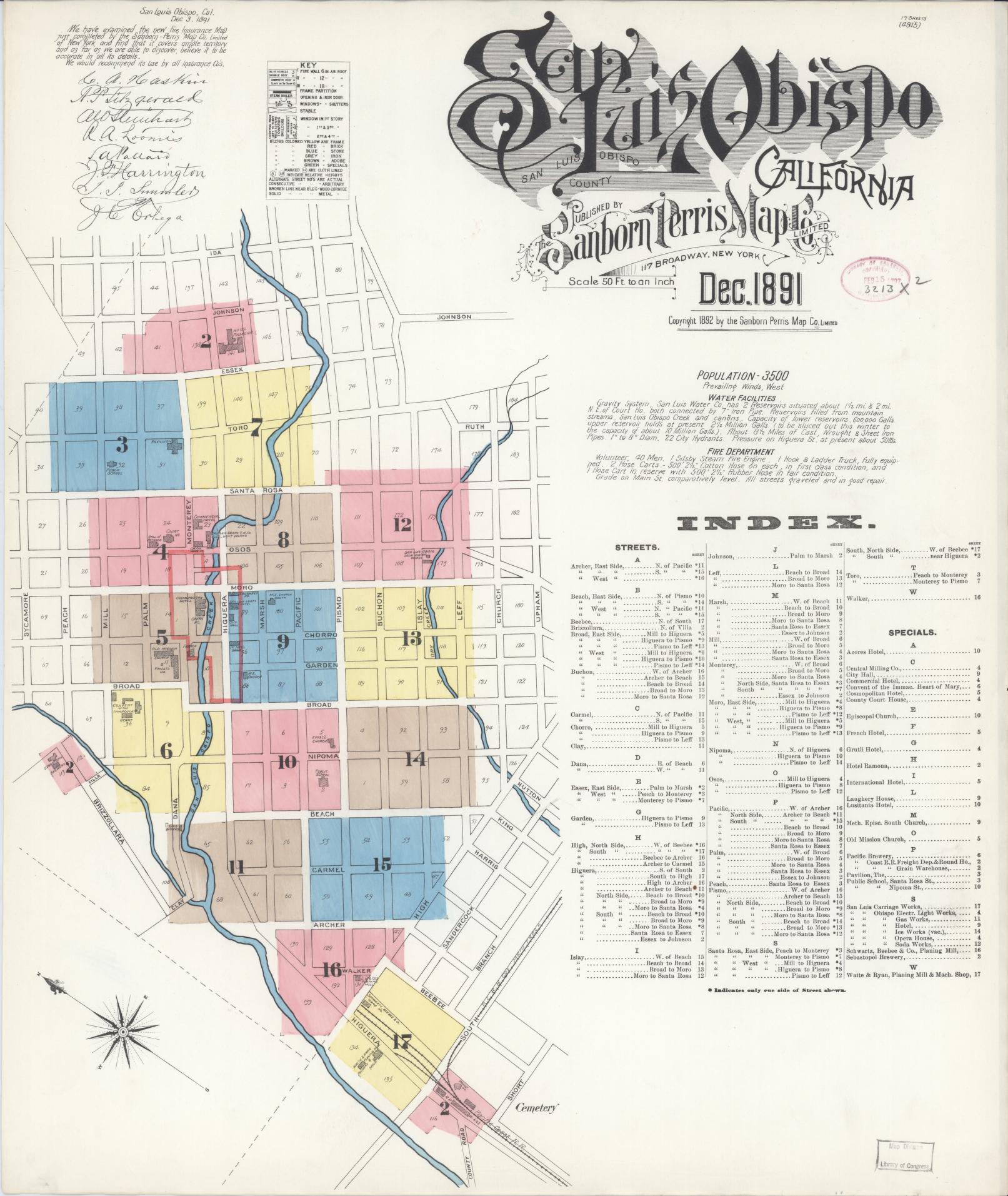 Sanborn Fire Insurance Map from San Luis Obispo, San Luis Obispo County, California (1891), Sheet #0001 - Complete Map Set gallery image, historic Sanborn map, vintage wall art, California California