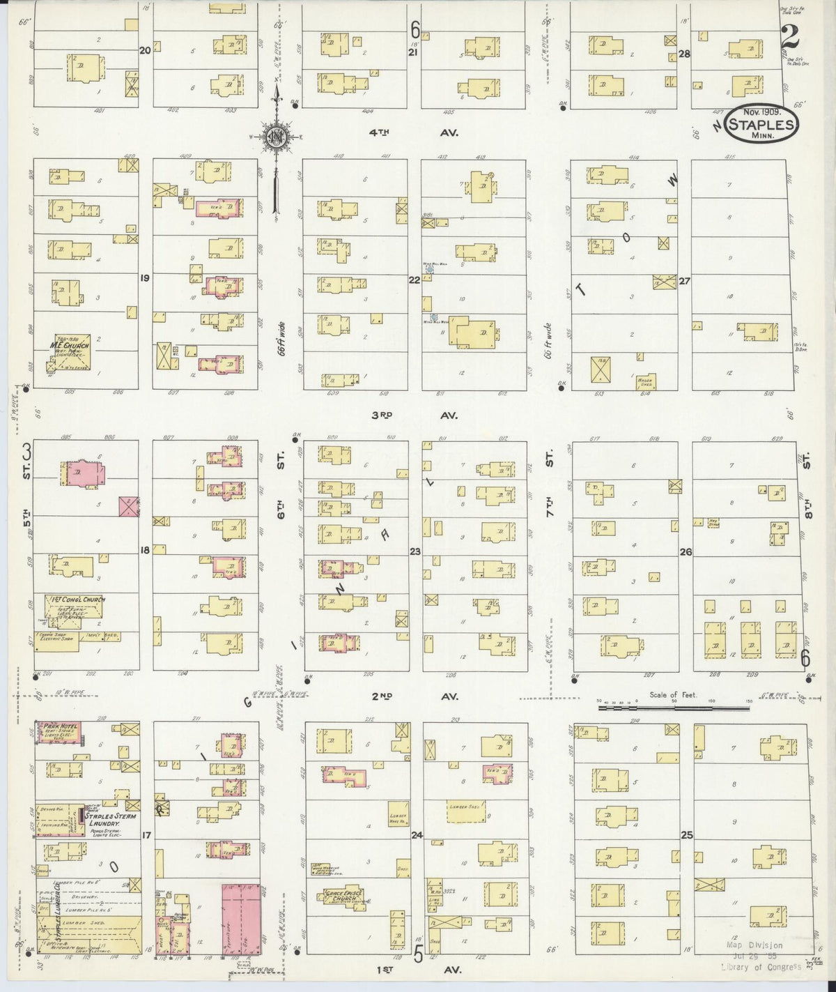 Sanborn Fire Insurance Map from Staples, Todd County, Minnesota (1909), Sheet #0002 - Historic Sanborn Fire Insurance Map Print, vintage old map wall art, antique decor, genealogy gift, Minnesota Minnesota map