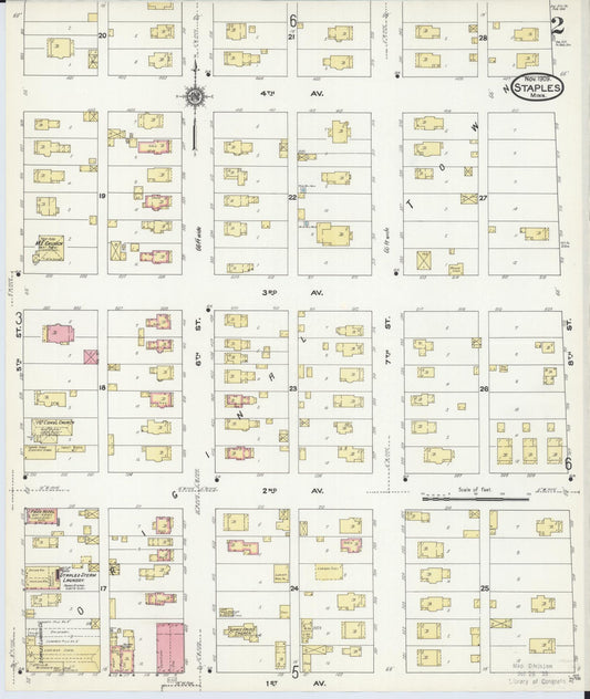 Sanborn Fire Insurance Map from Staples, Todd County, Minnesota (1909), Sheet #0002 - Historic Sanborn Fire Insurance Map Print, vintage old map wall art, antique decor, genealogy gift, Minnesota Minnesota map