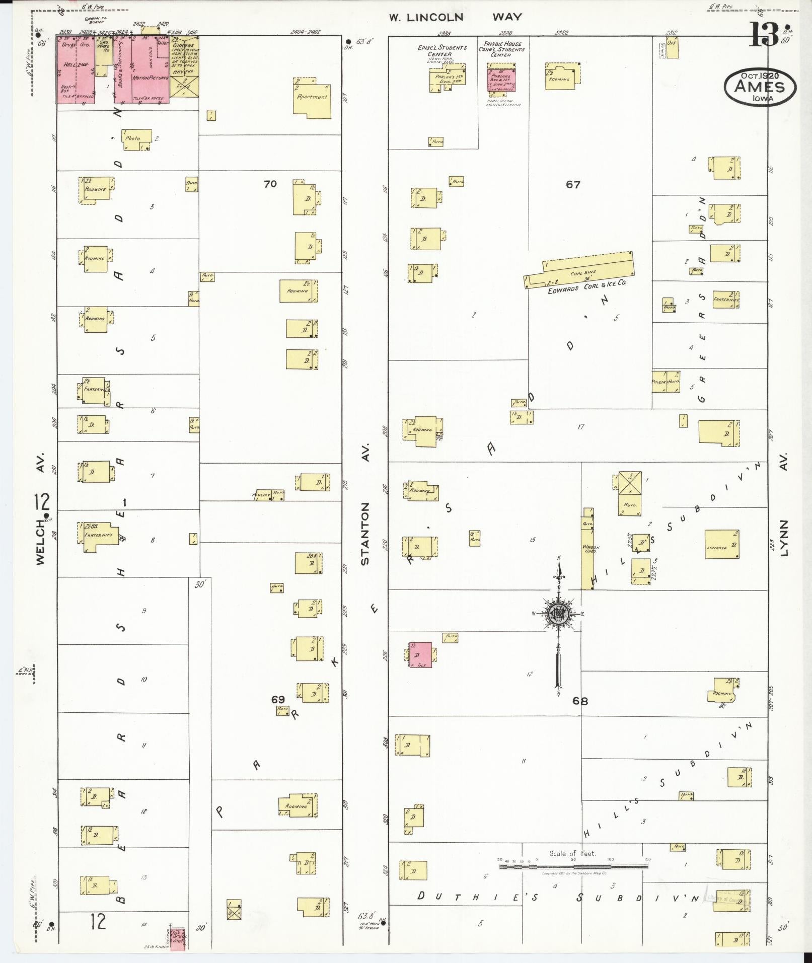 Sanborn Fire Insurance Map from Ames, Story County, Iowa (1920), Sheet #0013 - Historic Sanborn Fire Insurance Map Print