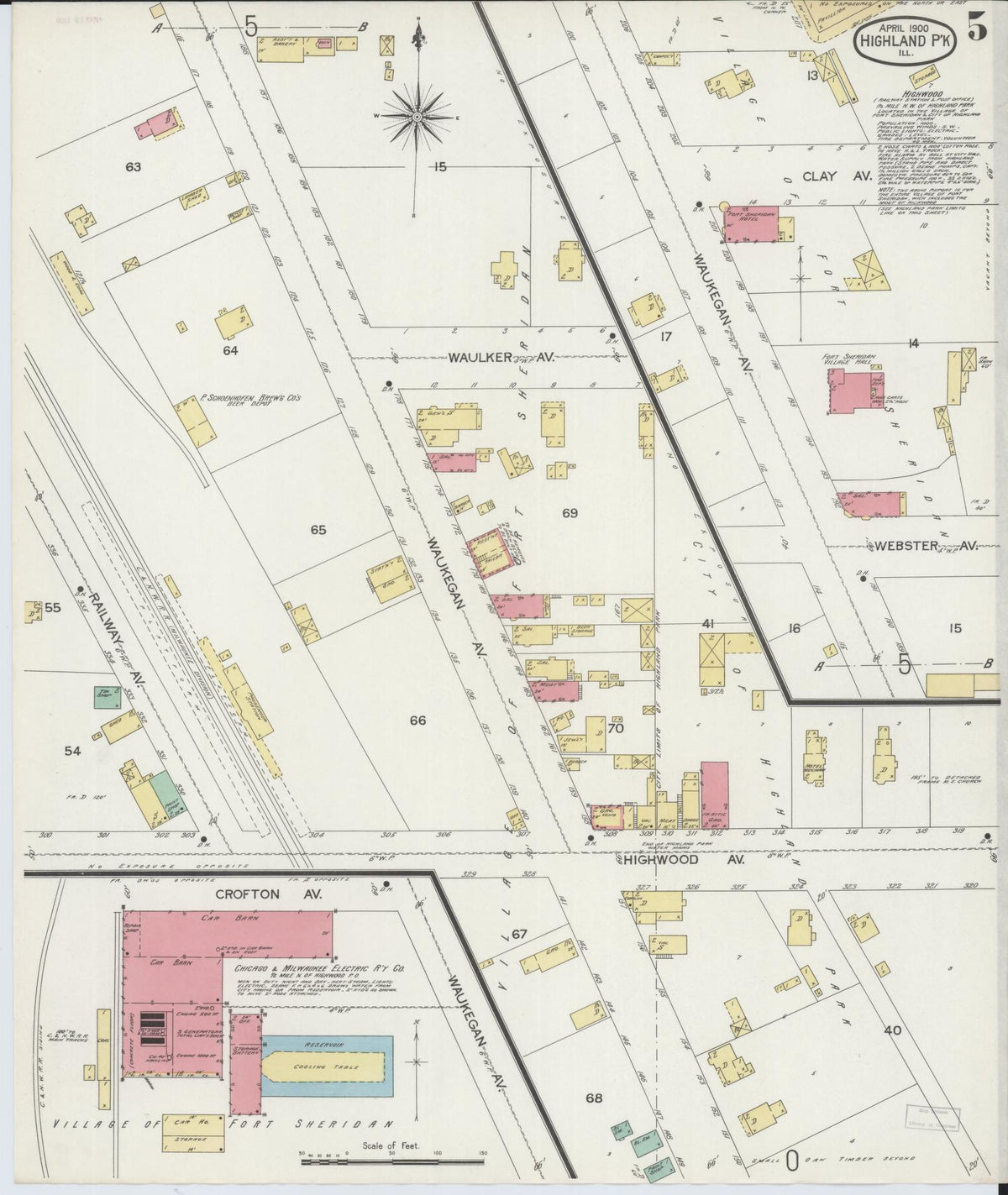 Sanborn Fire Insurance Map from Highland Park, Lake County, Illinois (1900), Sheet #0005 - Complete Map Set gallery image, historic Sanborn map, vintage wall art, Illinois Illinois