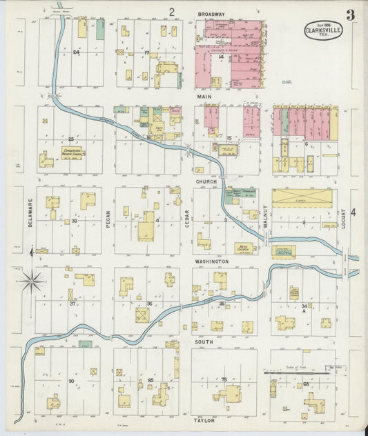 Sanborn Fire Insurance Map from Clarksville, Red River County, Texas (1896), Sheet #0003 - Historic Sanborn Fire Insurance Map Print, vintage old map wall art, antique decor, genealogy gift, Texas Texas map