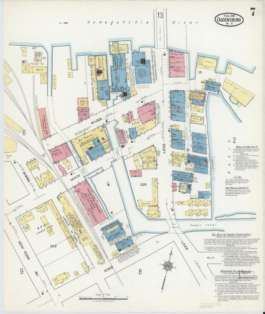 Sanborn Fire Insurance Map from Ogdensburg, St. Lawrence County, New York (1918), Sheet #0007 - Historic Sanborn Fire Insurance Map Print, vintage old map wall art, antique decor, genealogy gift, New York New York map