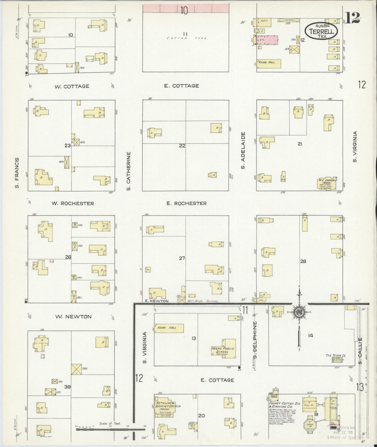 Sanborn Fire Insurance Map from Terrell, Kaufman County, Texas (1914), Sheet #0012 - Complete Map Set gallery image, historic Sanborn map, vintage wall art, Texas Texas