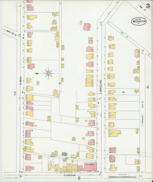 Sanborn Fire Insurance Map from Washington, Washington County, Pennsylvania (1900), Sheet #0003 - Historic Sanborn Fire Insurance Map Print, vintage old map wall art, antique decor, genealogy gift, Sanborn Fire Insurance Map from Washington Washington map