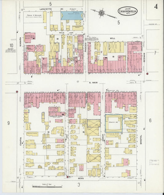 Sanborn Fire Insurance Map from Canandaigua, Ontario County, New York (1911), Sheet #0004 - Historic Sanborn Fire Insurance Map Print, vintage old map wall art, antique decor, genealogy gift, New York New York map