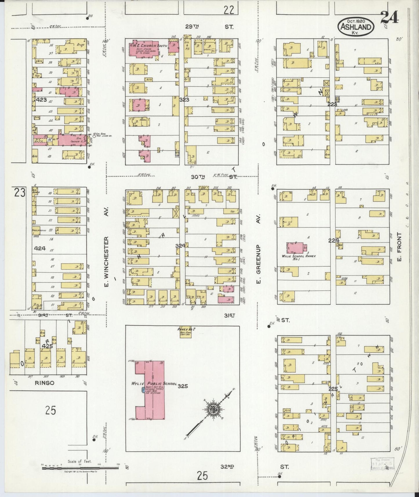 Sanborn Fire Insurance Map from Ashland, Boyd County, Kentucky (1920), Sheet #0024 - Complete Map Set gallery image, historic Sanborn map, vintage wall art, Kentucky Kentucky