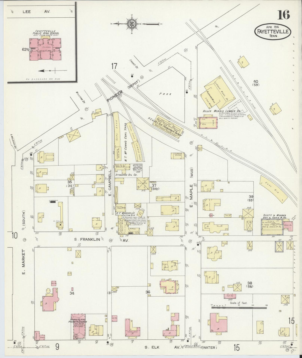 Sanborn Fire Insurance Map from Fayetteville, Lincoln County, Tennessee (1914), Sheet #0016 - Historic Sanborn Fire Insurance Map Print, vintage old map wall art, antique decor, genealogy gift, Tennessee Tennessee map