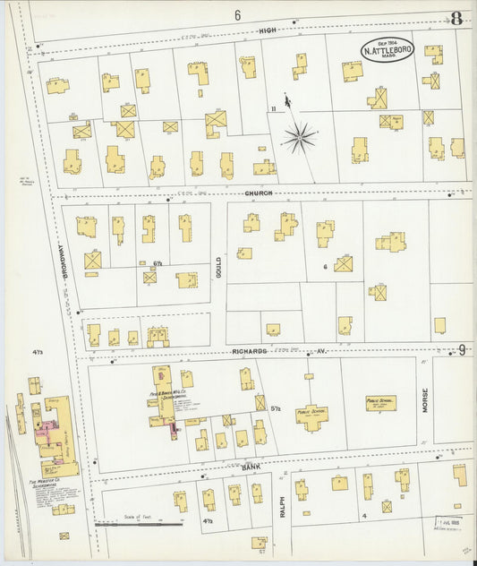 Sanborn Fire Insurance Map from North Attleborough, Bristol County, Massachusetts (1904), Sheet #0008 - Historic Sanborn Fire Insurance Map Print, vintage old map wall art, antique decor, genealogy gift, Massachusetts Massachusetts map