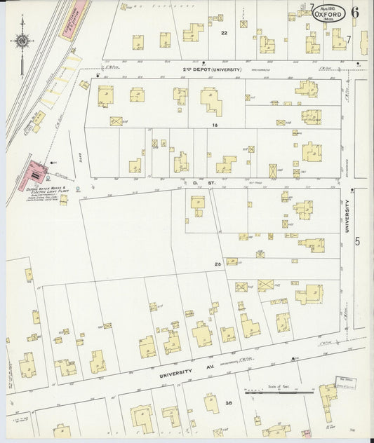 Sanborn Fire Insurance Map from Oxford, Lafayette County, Mississippi (1910), Sheet #0006 - Historic Sanborn Fire Insurance Map Print, vintage old map wall art, antique decor, genealogy gift, Mississippi Mississippi map
