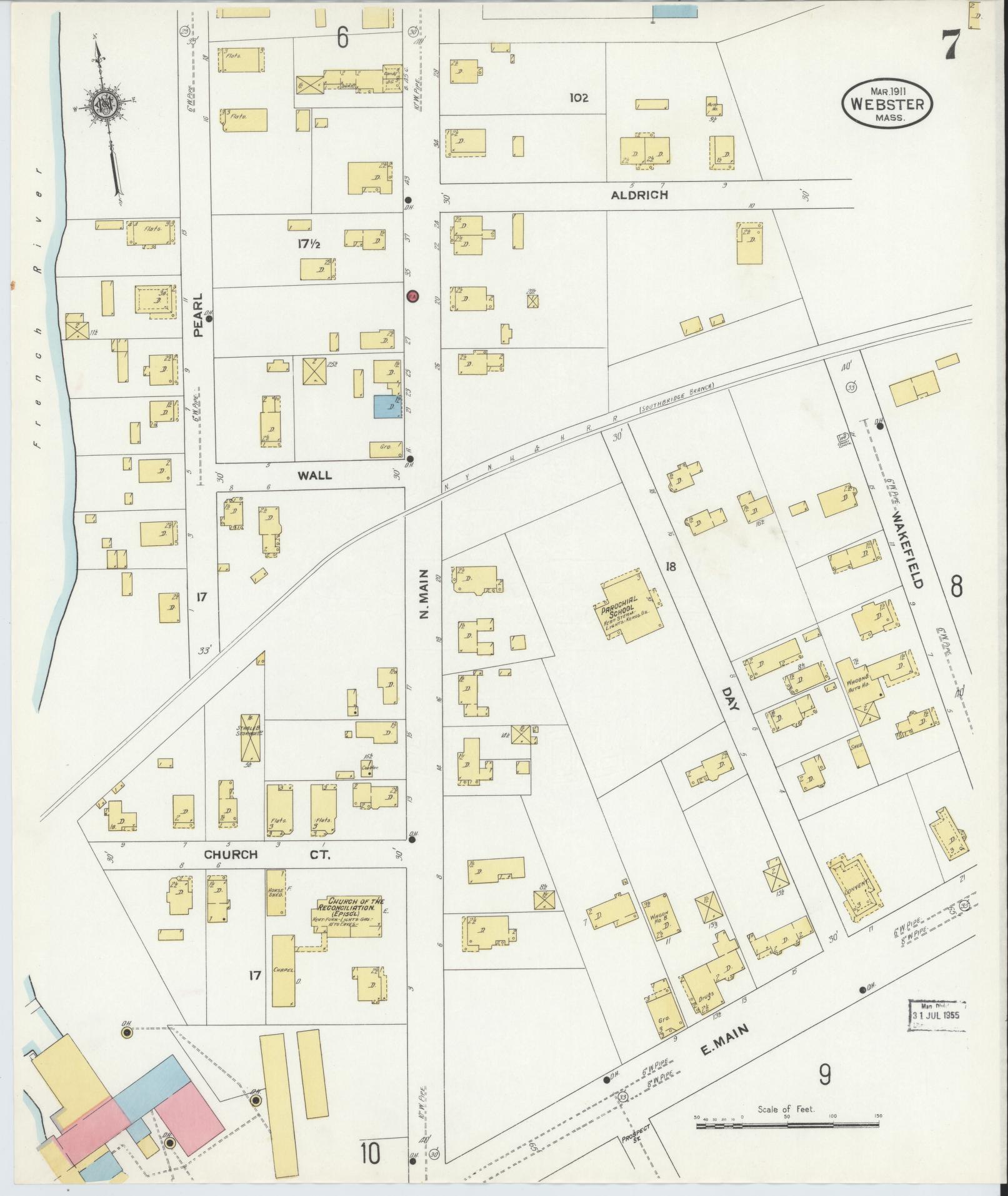 Sanborn Fire Insurance Map from Webster, Worcester County, Massachusetts (1911), Sheet #0007 - Complete Map Set gallery image, historic Sanborn map, vintage wall art, Massachusetts Massachusetts