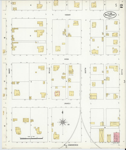 Sanborn Fire Insurance Map from Wills Point, Van Zandt County, Texas (1906), Sheet #0002 - Historic Sanborn Fire Insurance Map Print, vintage old map wall art, antique decor, genealogy gift, Texas Texas map