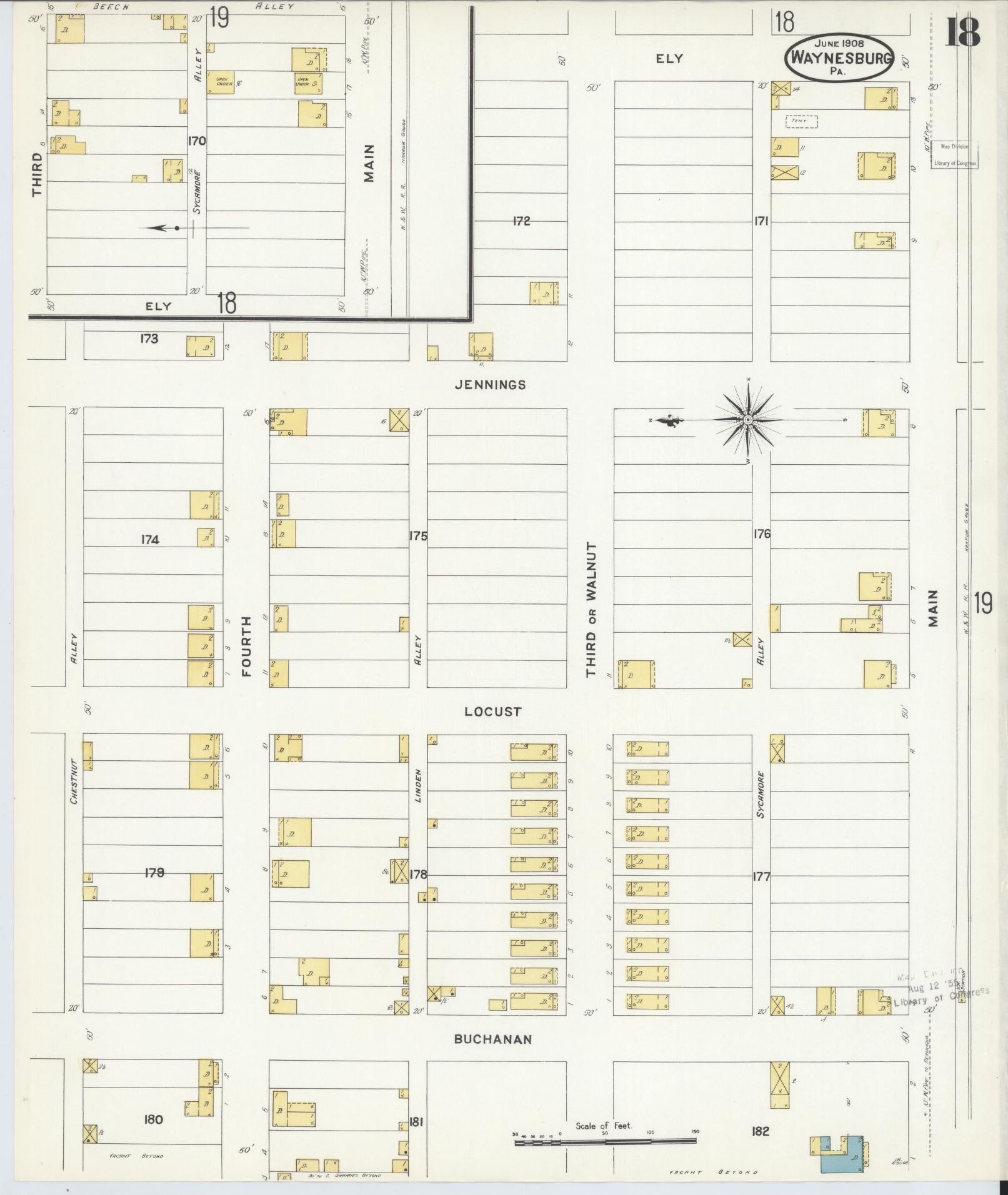 Sanborn Fire Insurance Map from Waynesburg, Greene County, Pennsylvania (1908), Sheet #0018 - Complete Map Set gallery image, historic Sanborn map, vintage wall art, Pennsylvania Pennsylvania