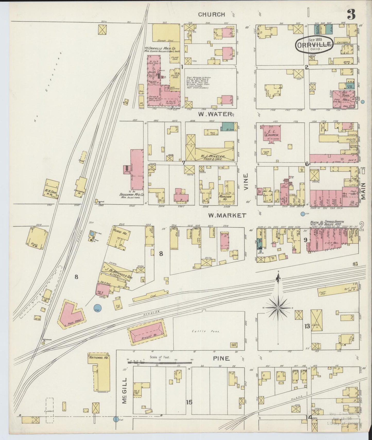 Sanborn Fire Insurance Map from Orrville, Wayne County, Ohio (1893), Sheet #0003 - Historic Sanborn Fire Insurance Map Print, vintage old map wall art, antique decor, genealogy gift, Ohio Ohio map