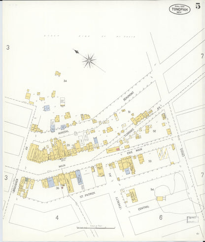 Sanborn Fire Insurance Map from Tonopah, Nye County, Nevada (1905), Sheet #0005 - Complete Map Set gallery image, historic Sanborn map, vintage wall art, Nevada Nevada