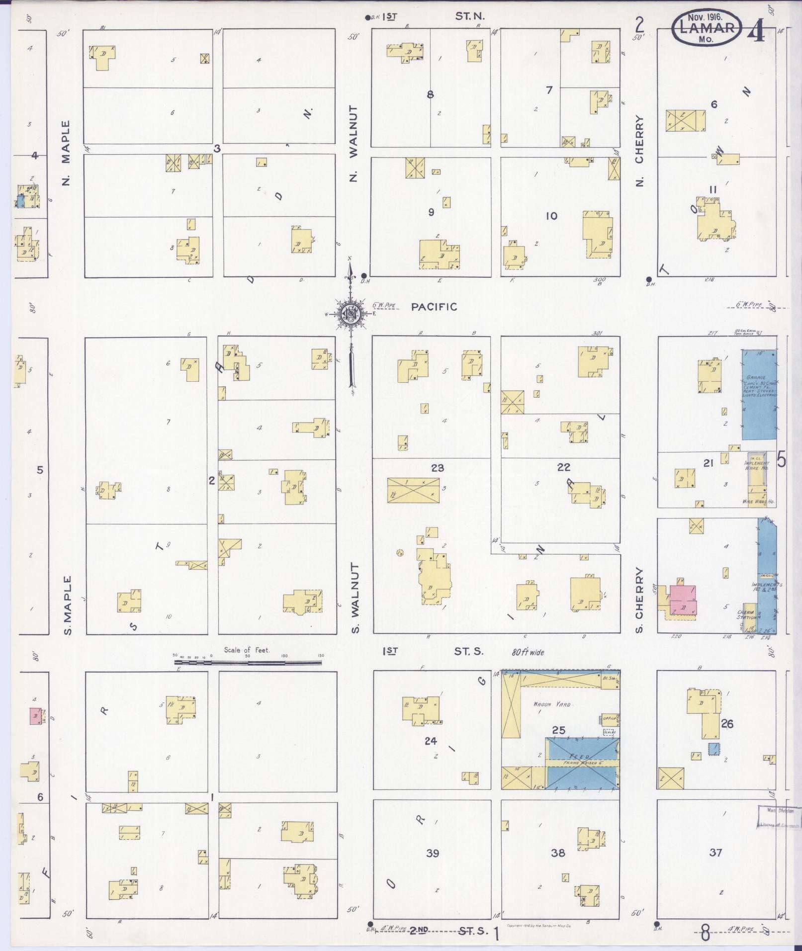 Sanborn Fire Insurance Map from Lamar, Barton County, Missouri (1916), Sheet #0004 - Complete Map Set gallery image, historic Sanborn map, vintage wall art, Missouri Missouri