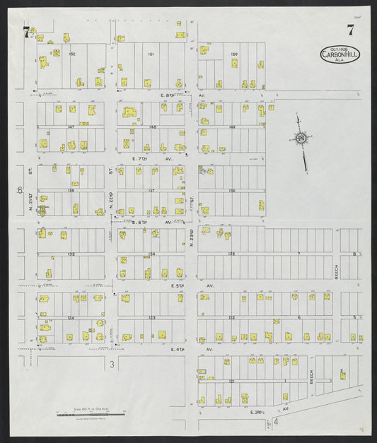 Sanborn Fire Insurance Map from Carbon Hill, Valher County, Alabama (1926), Sheet #0007 - Historic Sanborn Fire Insurance Map Print, vintage old map wall art, antique decor, genealogy gift, Alabama Alabama map