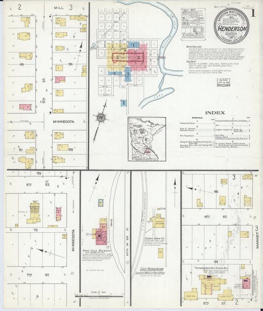 Sanborn Fire Insurance Map from Henderson, Sibley County, Minnesota (1917), Sheet #0001 - Complete Map Set gallery image, historic Sanborn map, vintage wall art, Minnesota Minnesota
