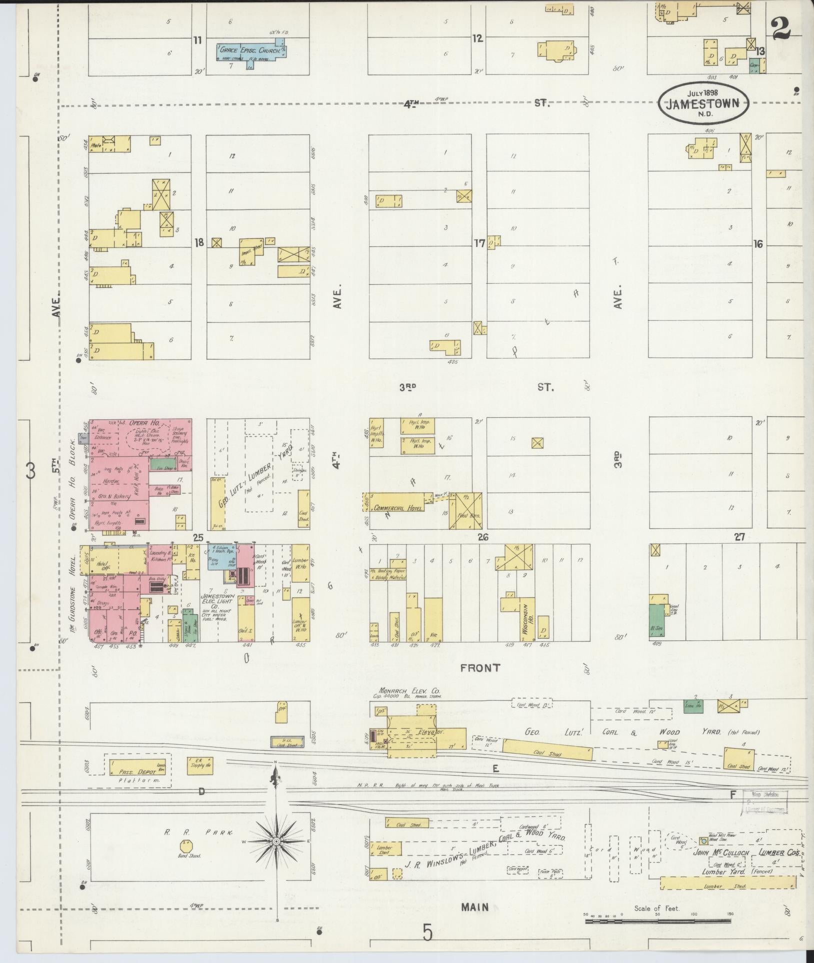 Sanborn Fire Insurance Map from Jamestown, Stutsman County, North Dakota (1898), Sheet #0002 - Historic Sanborn Fire Insurance Map Print, vintage old map wall art, antique decor, genealogy gift, North Dakota North Dakota map