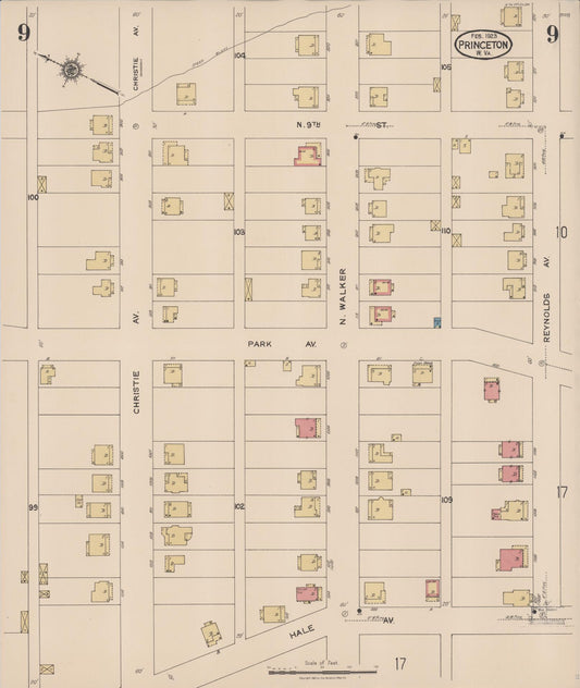Sanborn Fire Insurance Map from Princeton, Mercer County, West Virginia (1923), Sheet #0009 - Historic Sanborn Fire Insurance Map Print, vintage old map wall art, antique decor, genealogy gift, West Virginia West Virginia map