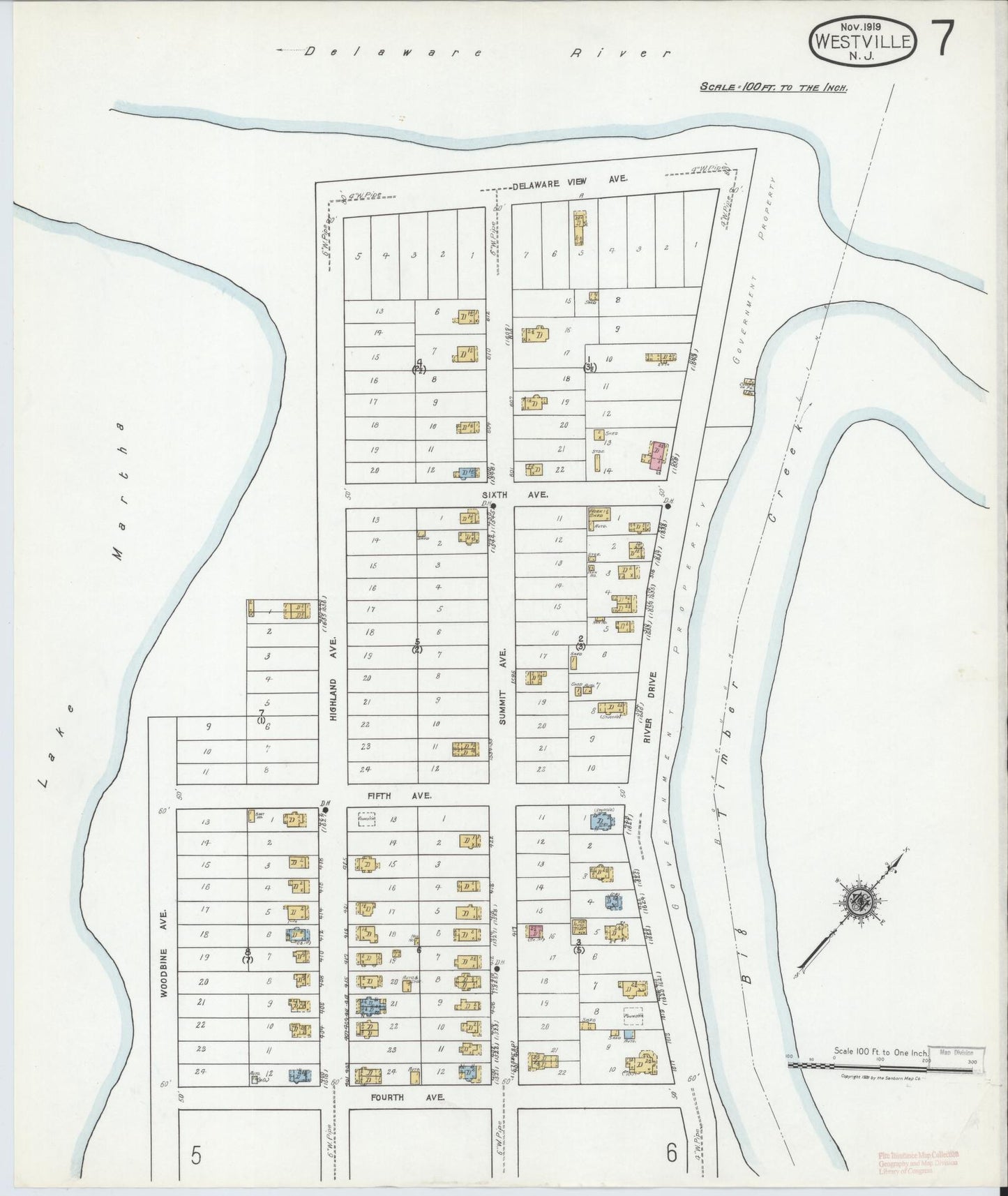 Sanborn Fire Insurance Map from Westville, Gloucester County, New Jersey (1919), Sheet #0007 - Complete Map Set gallery image, historic Sanborn map, vintage wall art, New Jersey New Jersey