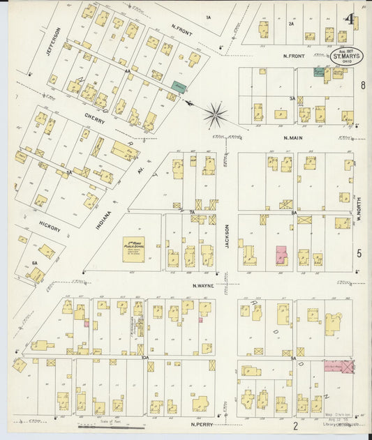 Sanborn Fire Insurance Map from Saint Marys, Auglaize County, Ohio (1907), Sheet #0004 - Historic Sanborn Fire Insurance Map Print, vintage old map wall art, antique decor, genealogy gift, Ohio Ohio map