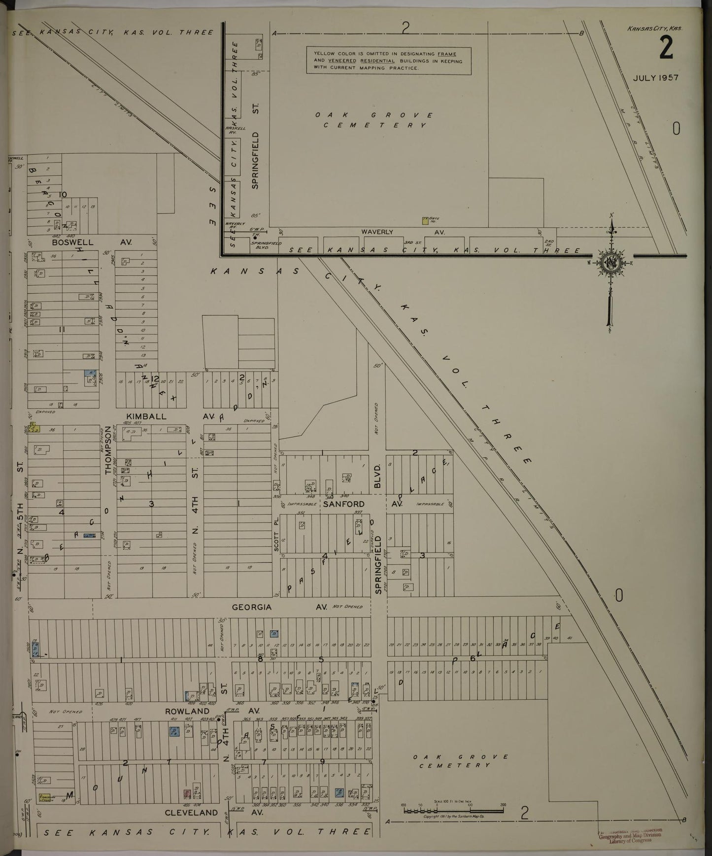 Sanborn Fire Insurance Map from Kansas City, Wyandotte County, Kansas (1957), Sheet #0002 - Complete Map Set gallery image, historic Sanborn map, vintage wall art, Kansas Kansas