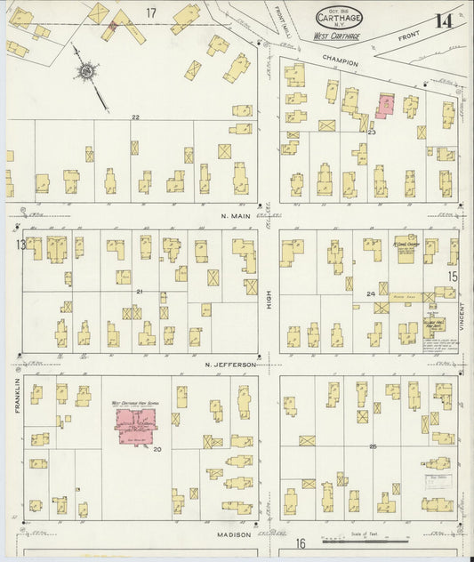 Sanborn Fire Insurance Map from Carthage, Jefferson County, New York (1915), Sheet #0014 - Historic Sanborn Fire Insurance Map Print, vintage old map wall art, antique decor, genealogy gift, New York New York map