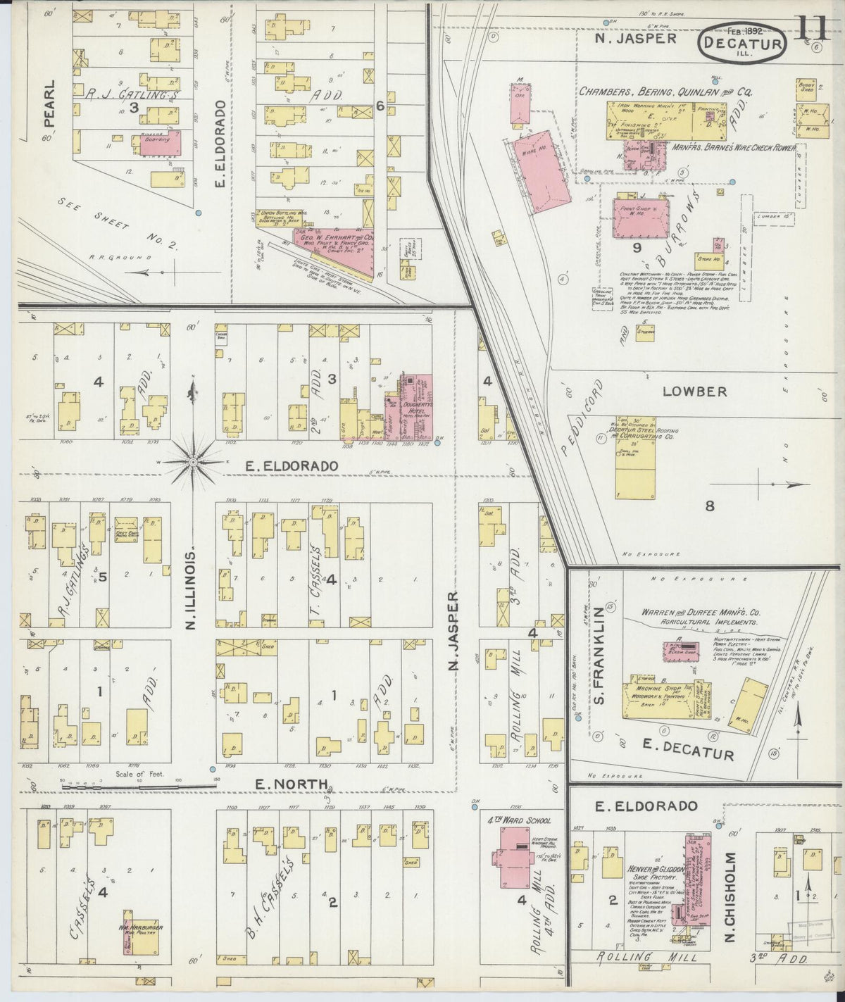 Sanborn Fire Insurance Map from Decatur, Macon County, Illinois (1892), Sheet #0011 - Historic Sanborn Fire Insurance Map Print, vintage old map wall art, antique decor, genealogy gift, Illinois Illinois map