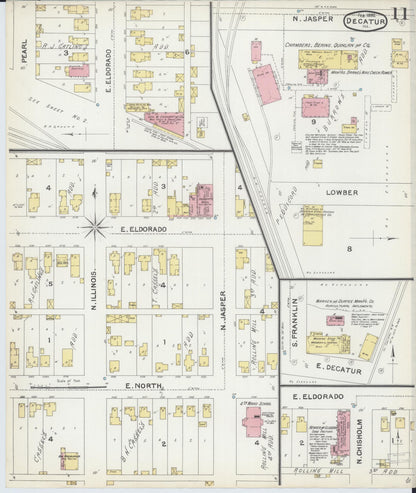 Sanborn Fire Insurance Map from Decatur, Macon County, Illinois (1892), Sheet #0011 - Historic Sanborn Fire Insurance Map Print, vintage old map wall art, antique decor, genealogy gift, Illinois Illinois map