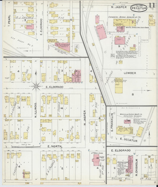 Sanborn Fire Insurance Map from Decatur, Macon County, Illinois (1892), Sheet #0011 - Historic Sanborn Fire Insurance Map Print, vintage old map wall art, antique decor, genealogy gift, Illinois Illinois map