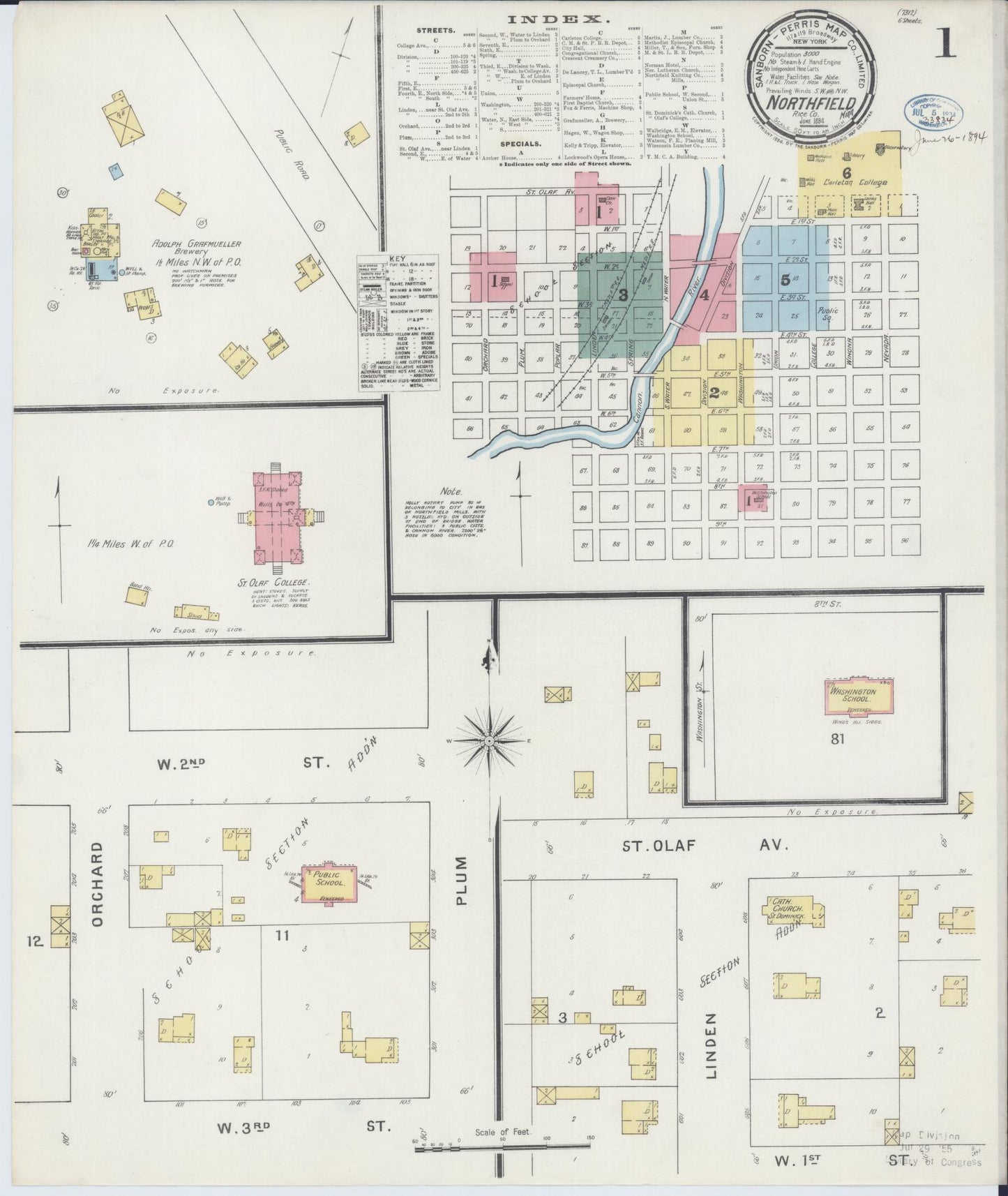 Sanborn Fire Insurance Map from Northfield, Rice County, Minnesota (1894), Sheet #0001 - Historic Sanborn Fire Insurance Map Print, vintage old map wall art, antique decor, genealogy gift, Minnesota Minnesota map
