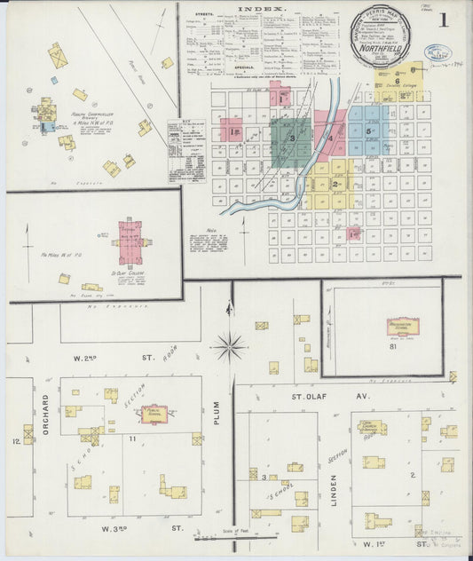 Sanborn Fire Insurance Map from Northfield, Rice County, Minnesota (1894), Sheet #0001 - Historic Sanborn Fire Insurance Map Print, vintage old map wall art, antique decor, genealogy gift, Minnesota Minnesota map