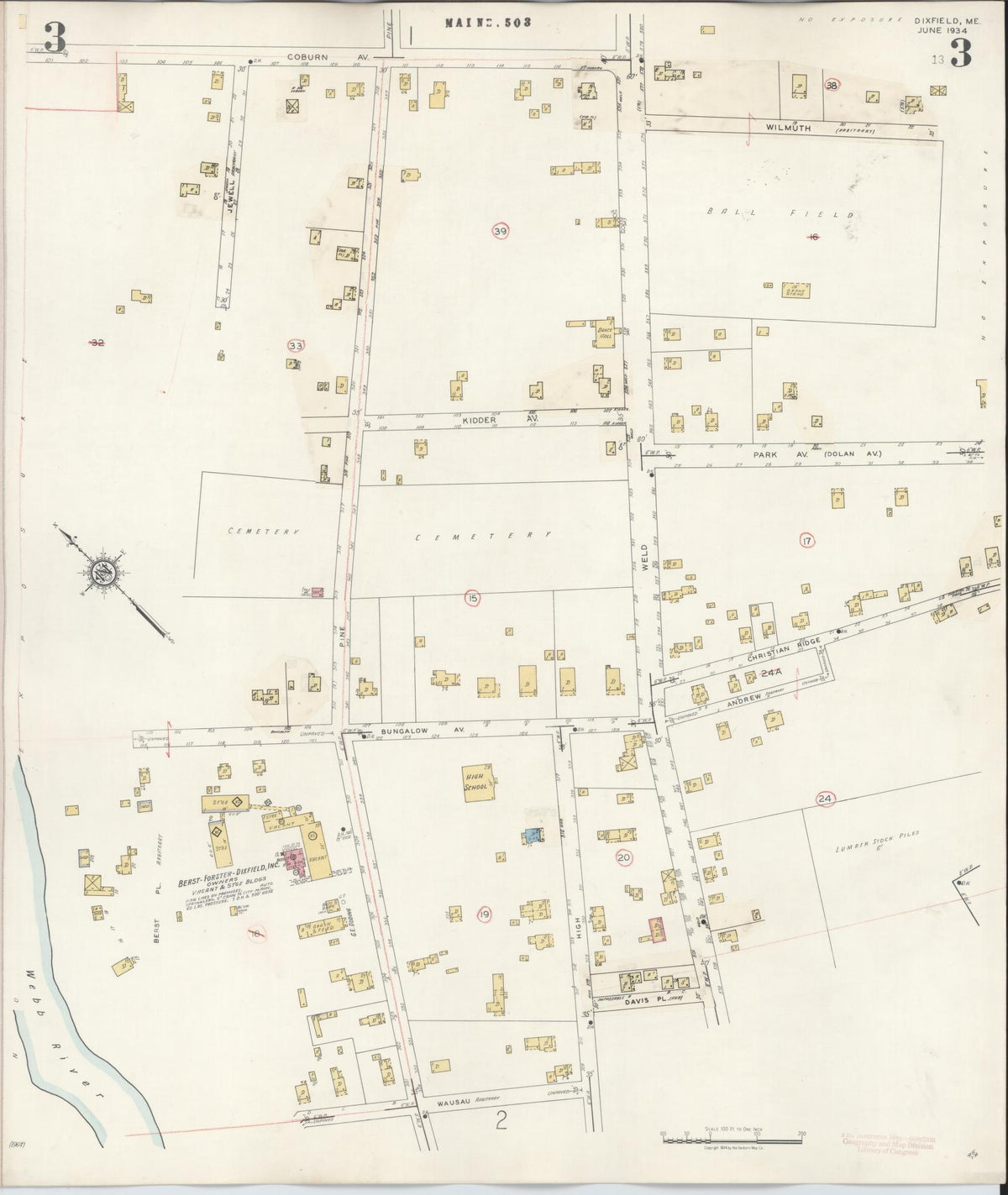 Sanborn Fire Insurance Map from Dixfield, Oxford County, Maine (1942), Sheet #0003 - Complete Map Set gallery image, historic Sanborn map, vintage wall art, Maine Maine