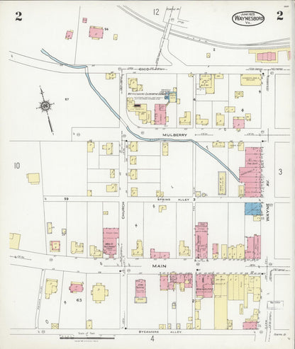 Sanborn Fire Insurance Map from Waynesboro, Independent Cities, Virginia (1925), Sheet #0002 - Historic Sanborn Fire Insurance Map Print, vintage old map wall art, antique decor, genealogy gift, Virginia Virginia map