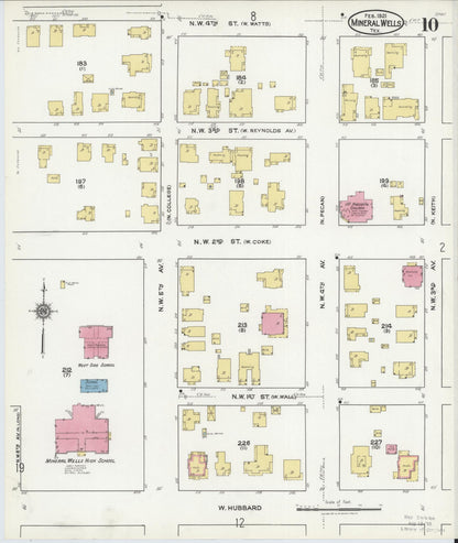 Sanborn Fire Insurance Map from Mineral Wells, Palo Pinto County, Texas (1921), Sheet #0010 - Historic Sanborn Fire Insurance Map Print, vintage old map wall art, antique decor, genealogy gift, Texas Texas map